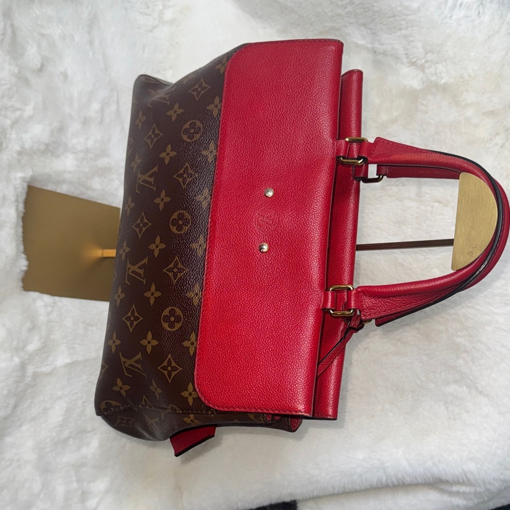 Louis Vuitton Red and Brown Monogram Top-Handle Satchel with Gold Hardware - Picture 3 of 8